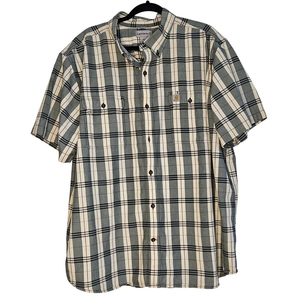 Carhartt Original Fit Midweight short sleeve Button front Green plaid shirt 2XL